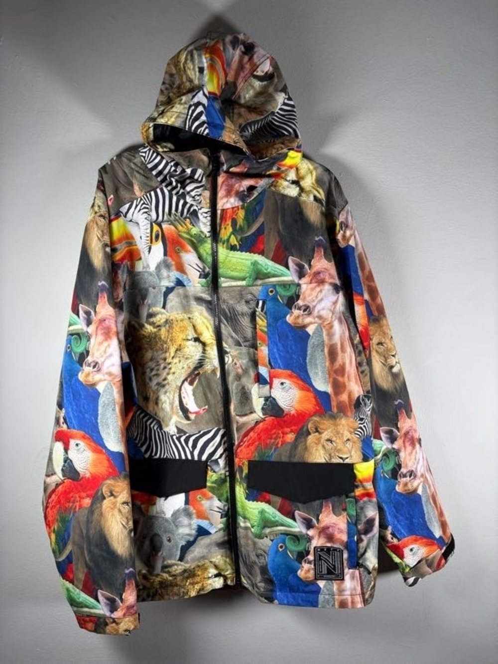 Neff Multicolor Animal Zoo Safari Print Hooded Ski Jacket Sz XL